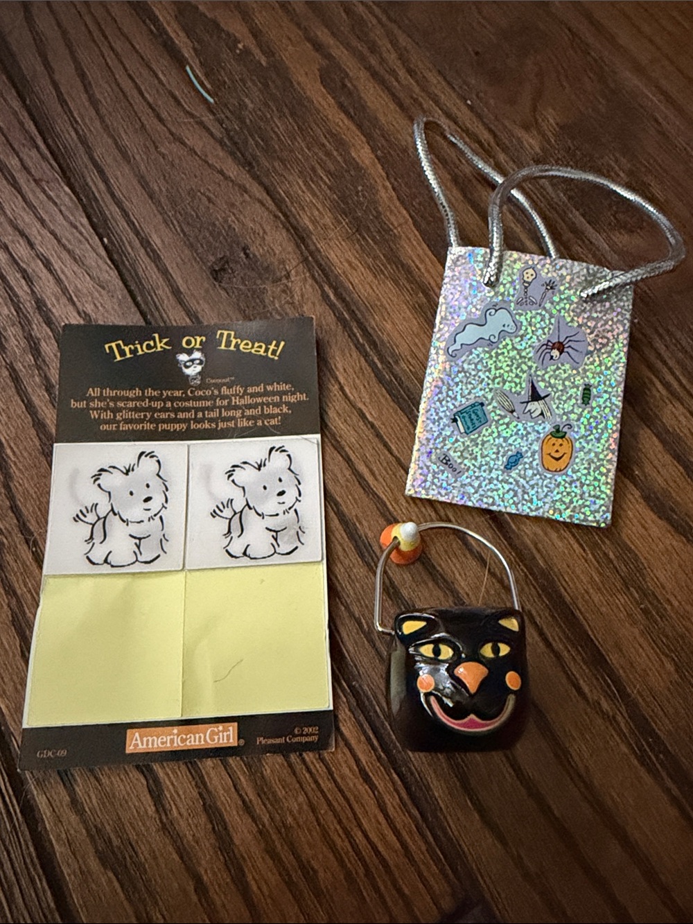 American Girl Black and Silver Holographic Halloween bag, stickers pumpkin